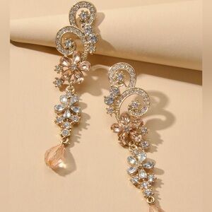 Brand New Elegant Gold and Crystal Floral Earrings